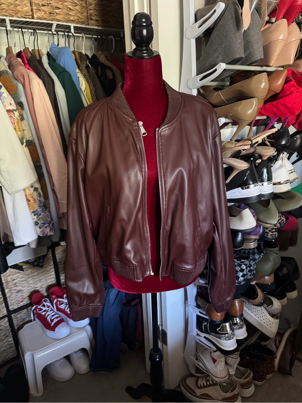Express Faux Leather Bomber Jacket — Brown - Picture 2 of 6